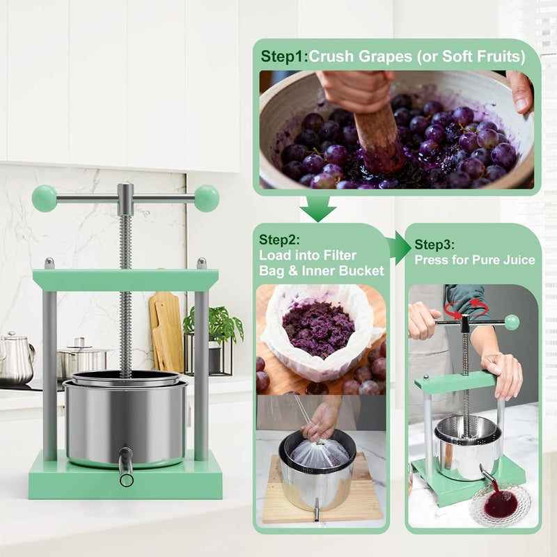 EJWOX Green Cheese Tincture Herb Fruit Wine Manual Press - 0.8 Gal Stainless Steel Press Machine for Juice, Vegetable, Wine, Olive Oil - Image 2